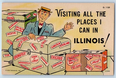 Man Postcard Visiting All The Places I Can In Illinois 1960 Posted Vintage