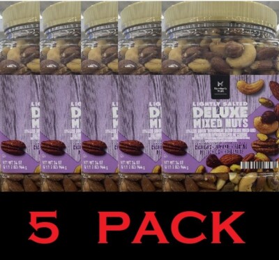 Member's Mark Lightly Salted DELUXE MIXED NUTS 34 oz Tub PECANS ALMONDS - 5 PACK