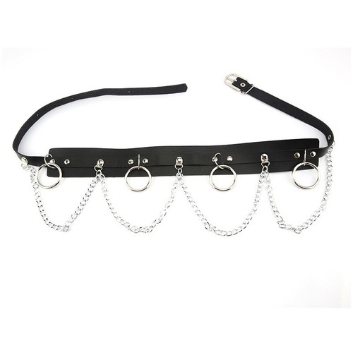 Gothic Women Waist Belt Moon Star Pendant Chain Punk PU Leather Belt Waistband - Picture 21 of 39