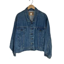 Levi's Men's Denim Jean Trucker Bomber Jacket USA Made White/Blue Tag Size XL