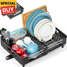 Dish Drying Rack for Kitchen Counter, Extendable Dish Rack with Drainboard, Coll