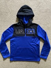 Boys Under Armour Size L Blue Loose ColdGear 1/4 Zip Hooded Sweatshirt