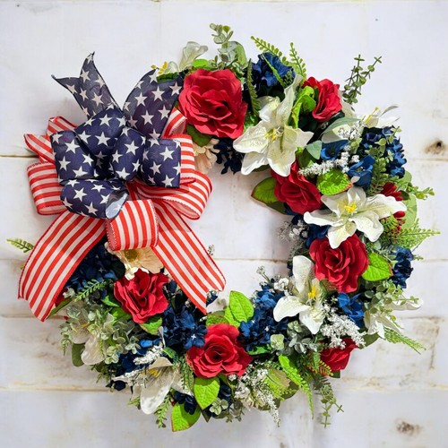 4th of July Front Door Wreath / Americana Patriotic Flag Day Welcome Wreath - Picture 2 of 5
