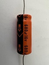 680uf 16V AXIAL  ALUMINIUM CAPACITORS PICTURES = STOCK 32x18mm Orange Body x20pc