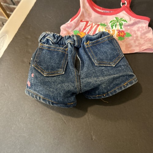 Build-A-Bear Maui Tropical Pink Tank Top and Denim Shorts Outfit - Picture 5 of 7