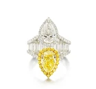 6Ct Pear Simulated Yellow Citrine Cocktail Party Band Ring 14k White Gold Plated