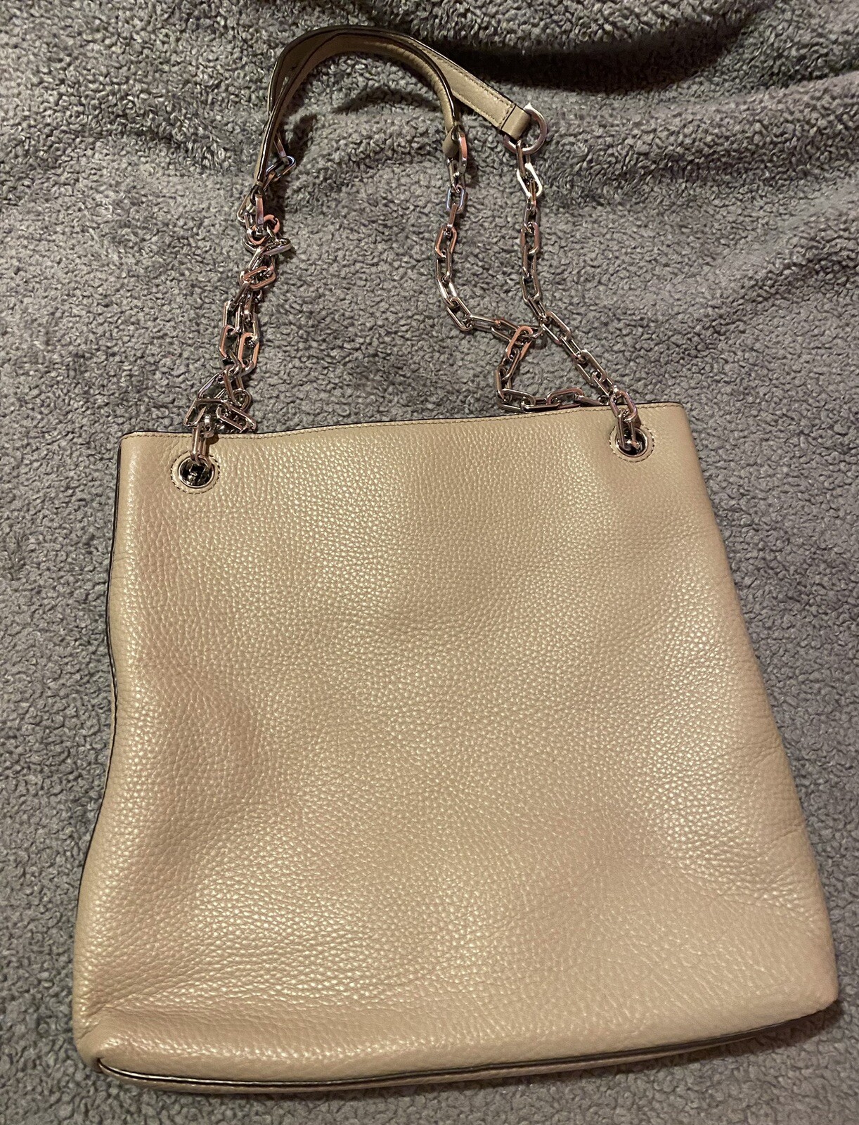 Tory Burch solid gray soft leather silver logo/ch… - image 2