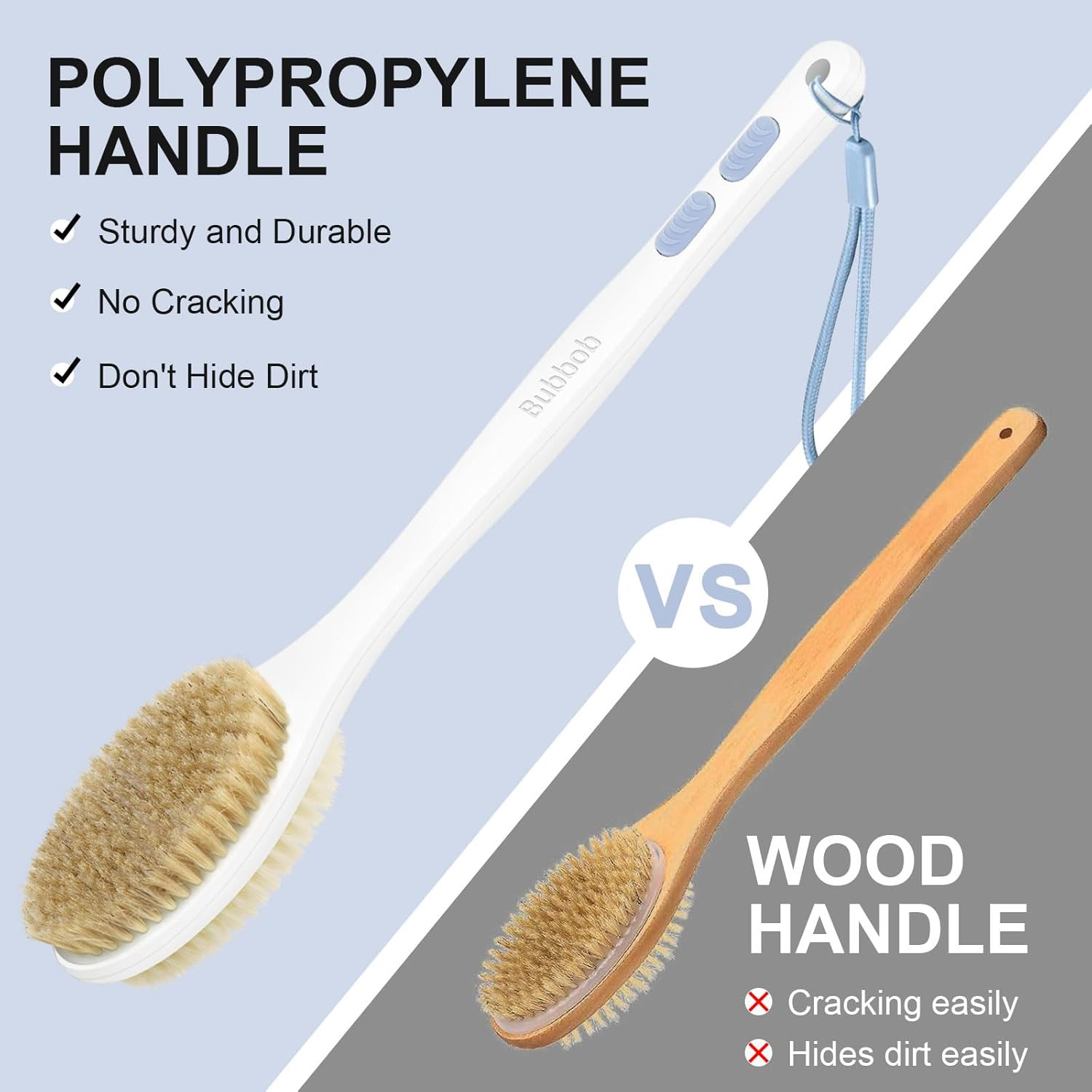 Shower Brush Long Handle Bath Brush Back Scrubber With Natural Soft And Stiff