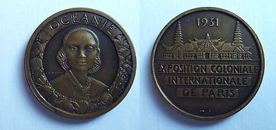 Médaille Bronze Exposition Coloniale Océanie - Sculpteur Mouroux 32 Mm