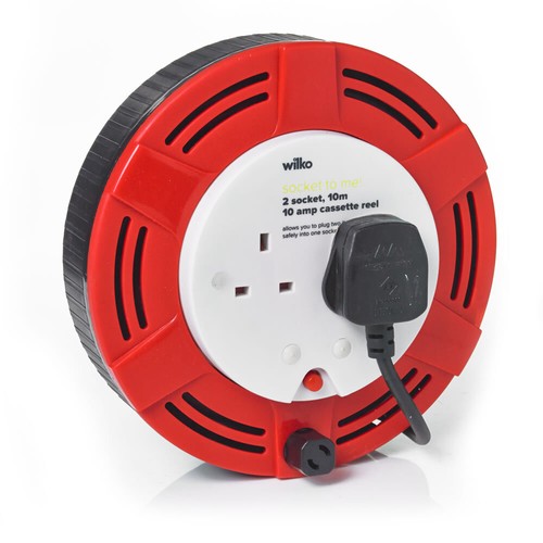 wilko 10 AMP 2 Socket Cassette Reel, 10 Metre Cable, Thermal CutOut