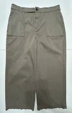 Cremieux Green High Waisted Wide Leg Cropped Pants Khaki Utility Trousers Sz 14