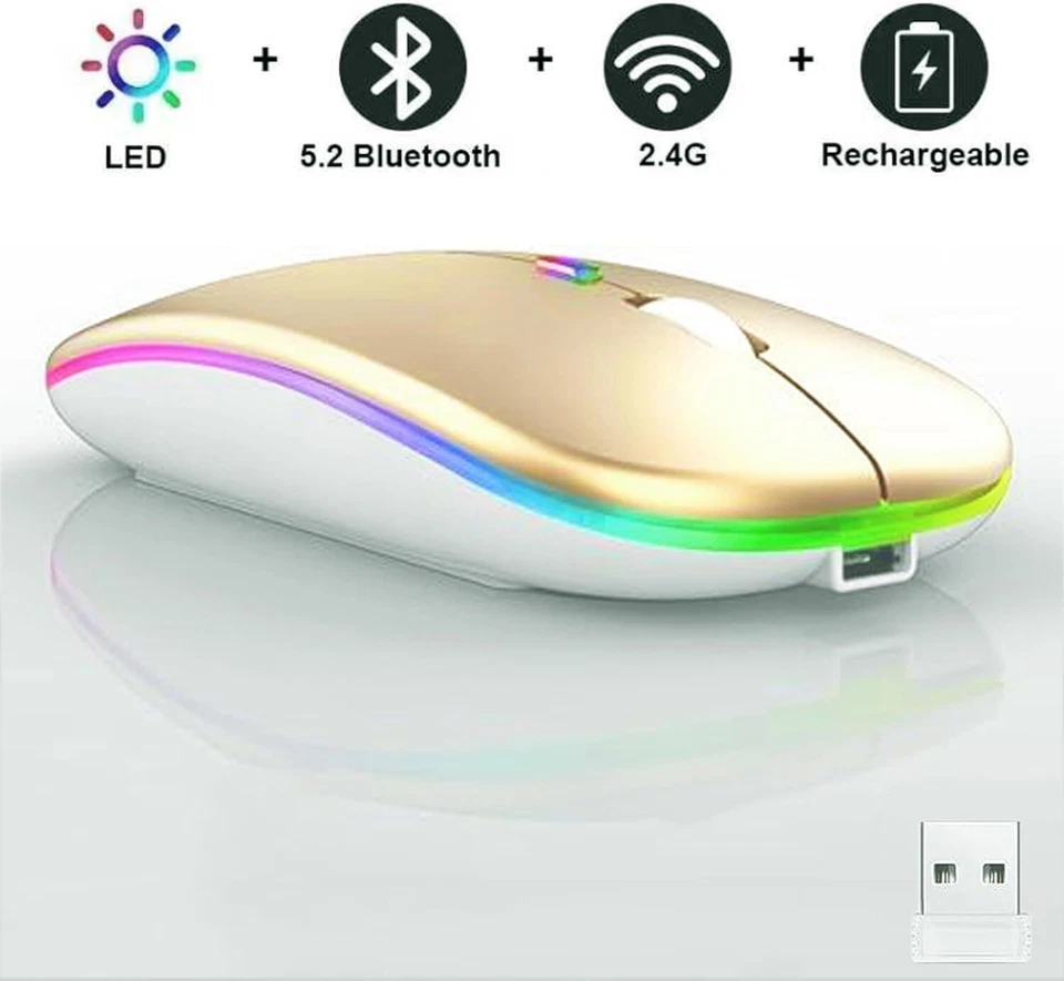 Ergonomic Wireless Mouse Dual Mode LED Rechargeable for PC, Mac, Tablets & More - Image 2 of 4