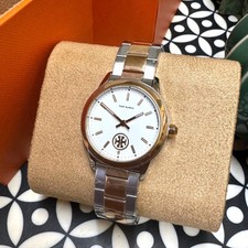 NEW TORY BURCH Rose Gold Silver Collins Cream Dial Watch TBW1305