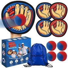 Toss and Catch Ball Game Set - 4 Paddle Sticky Kids Toddler Baseball Glove
