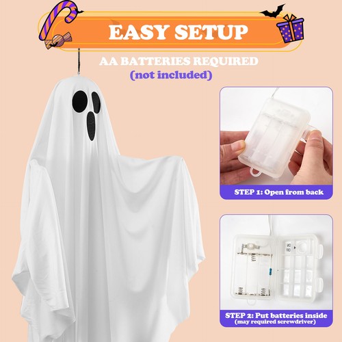 Decoraciones Halloween Exterior, Blanco Colgante Fantasma Colgante Iluminar con Azul... - Imagen 5 de 8