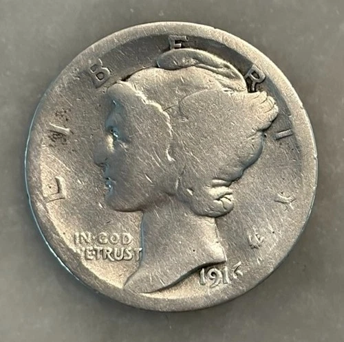 1916-S Mercury Dime - AG - About Good - 90% Silver