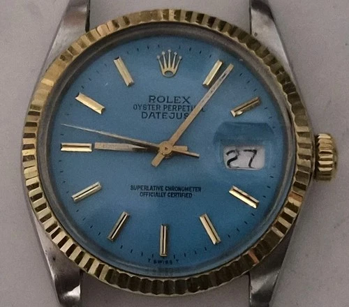 VINTAGE MEN'S ROLEX DATEJUST REF.#16013 36MM ROBIN EGG BLUE DIAL WATCH HEAD