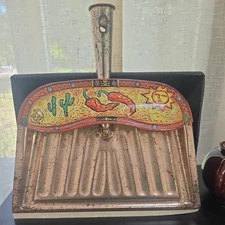 JV Reed USA Made Dustpan Southwest Peppers Cactus Sun Lizard Aztec Vintage Rusty
