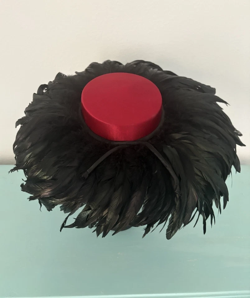 Vintage 1950s Black Feather Hat Flo Raye Event Hollywood Glam Cocktail Wedding - Image 2 of 4