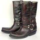 Vintage DREAM Oxblood Leather Harness Boots Square Chisel Toe Biker Punk Sz 40