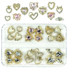24Pcs Heart Nail Charms Luxury Alloy Charms for Nails,  12 Pair 3D Gold Nail Art