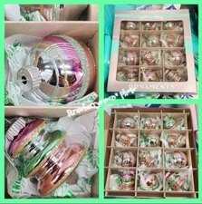 12 Pastel Radko Shiny Brite Vintage Retro Style Glass Christmas Ornaments NEW