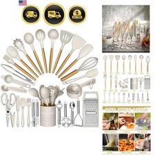 Cooking Utensils Set- Khaki Silicone Kitchen Utensils Set, 34PCS Heat Resista...