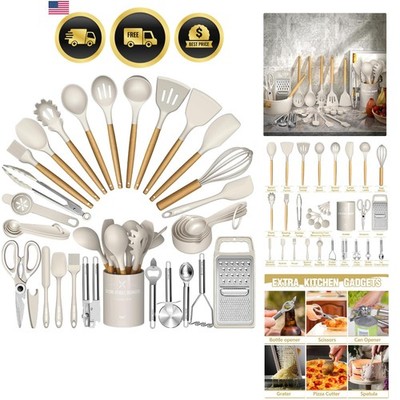Cooking Utensils Set- Khaki Silicone Kitchen Utensils Set, 34PCS Heat Resista...