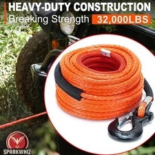 SPARKWHIZ 1/2"x100ft 32000lbs Synthetic Winch Line Rope Cable Kit For SUV UTV US