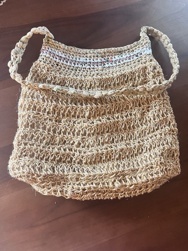 Vtg Sisal Market Jute Tote Bag Art Woven Raffia Bucket Crossbody Boho Bag - Picture 2 of 9