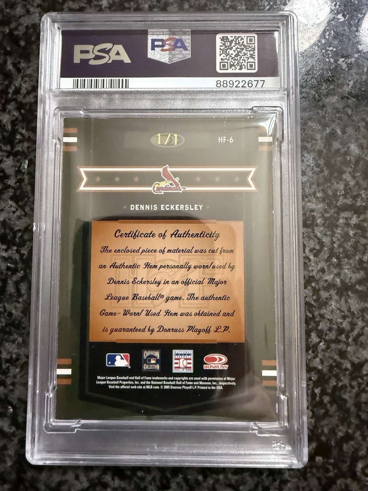 2005 Donruss Prime Patches Dennis Eckersley Hall of Fame Jumbo Patch Auto #1/1 view 2