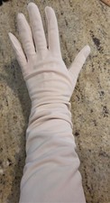 Vintage Womens Size XL Beige Nylon Formal 17" Long Gloves Bridgerton