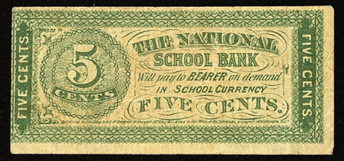 US 5¢ National School Bank Classroom Currency  Early Educational Practice note