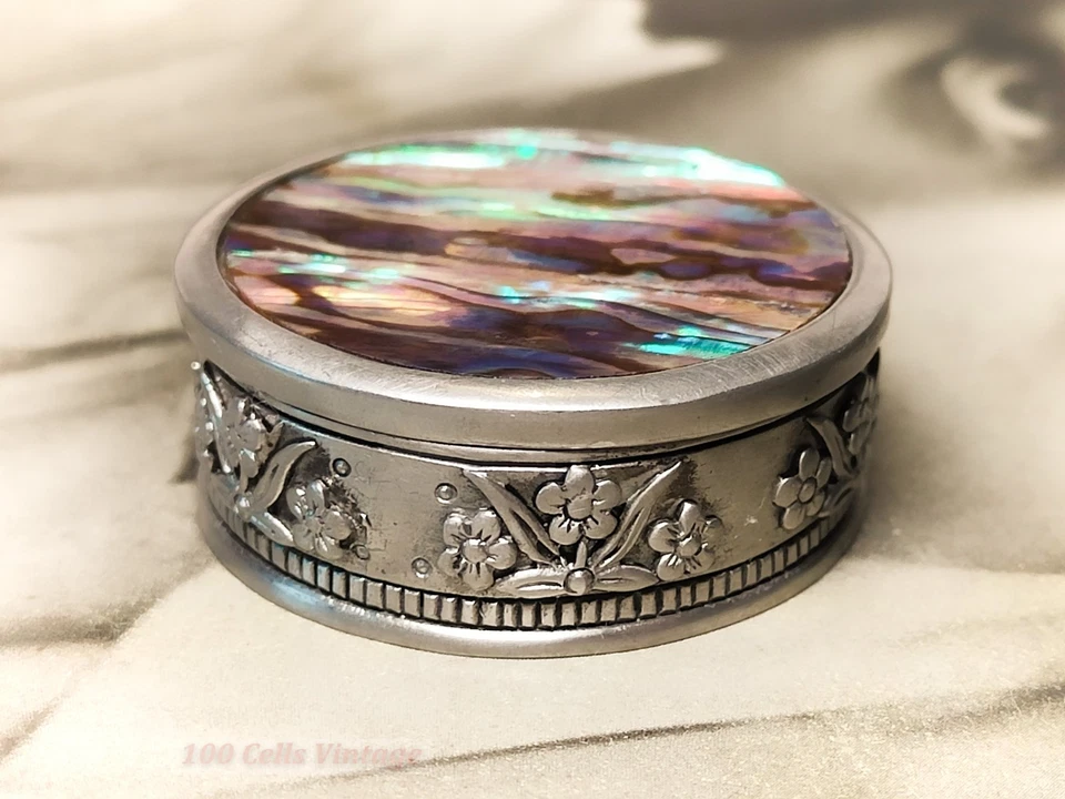 Pewter and abalone-3.5cm-vintage pill box-1m - Image 3 of 4