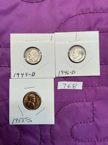 2  Circ.Rosvt. Dimes 1949-D **+ 1946-D 90% Silver + CH. BU 1955-S Linc.01 #768