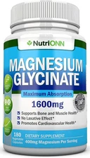 Magnesium Glycinate - 1600 mg - 180 Vegan Capsules - Maximum Absorption - Chelat