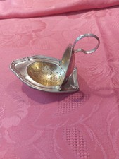 Teesieb Art Deco,Tee-Ei aus Metall,silberfarben,innen goldfarben,Eierform