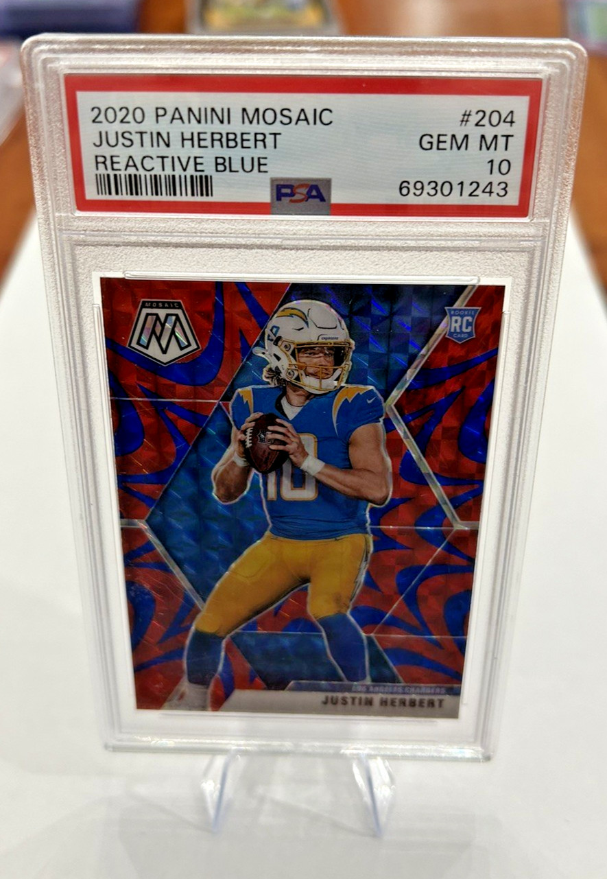 PSA 10 2020 Panini Mosaic Reactive Blue Justin Herbert Rookie RC Chargers #204