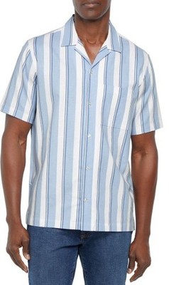 Gap Men's Short Sleeve Button-Up Relaxed Fit Linen Shirt, Blue Striped, NWT, XXL