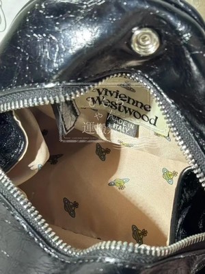 Vivienne Westwood Chain Shoulder Hand Bag Black Leather Saturn