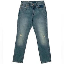 J.Crew Slim Boyfriend Leather Patch Panel Vintage Wash Distressed Denim Jeans 24