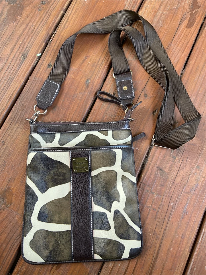 Cartera Bandolera Dooney & Bourke Pequeña Marrón Estampado Jirafa Cuero