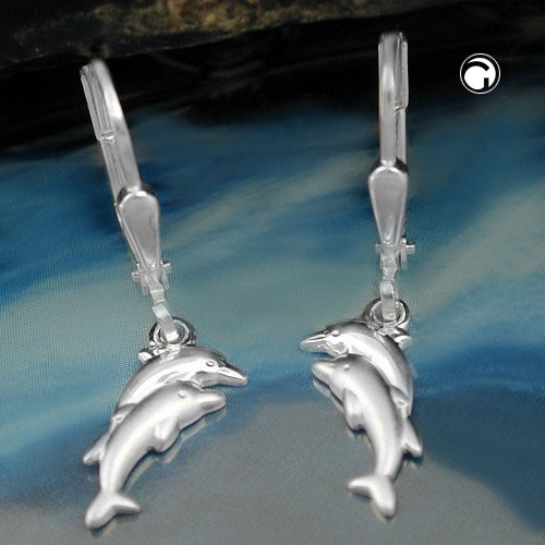 Boucles D'Oreilles Brisur Dauphins Paire de Dauphin, 925 Argent Véritable, Femme - Photo 2/2