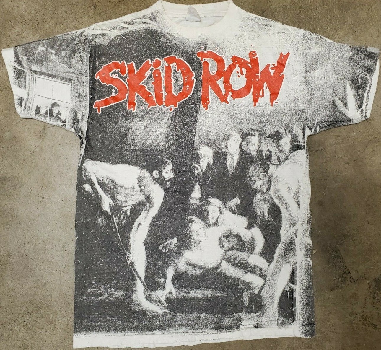 FILA VERY RARE 1990s Skid Row "Slave to the Grind" All Over Print T Shirt L