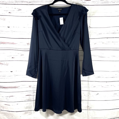 Banana Republic Dress Women's Size 4 A-Line Long Sleeve V-Neck Blue