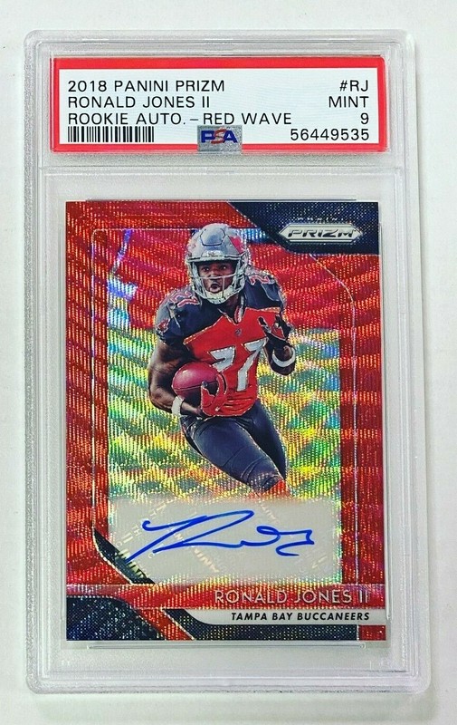 2018 Panini Prizm Ronald Jones II Red Wave Auto /199 PSA 9 Rookie Card RC #RA-RJ