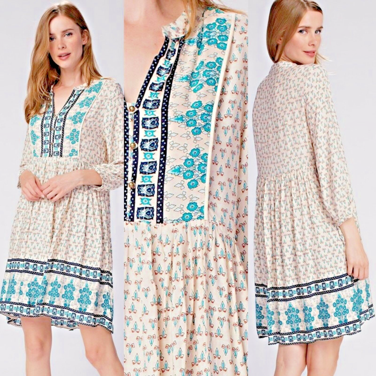 Jodifl Dress Size S M L Mint Green Floral Babydoll Western Cottage Tunic  Womens