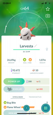 Pokémon Go - Pokemon Larvesta (Rare ) - trade Cp Under 500 - ( gender : Randon )