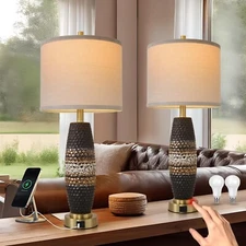 Bedroom Touch Bedside Lamp 3 Way Dimmable Farmhouse Table Lamp, Modern Glazed...