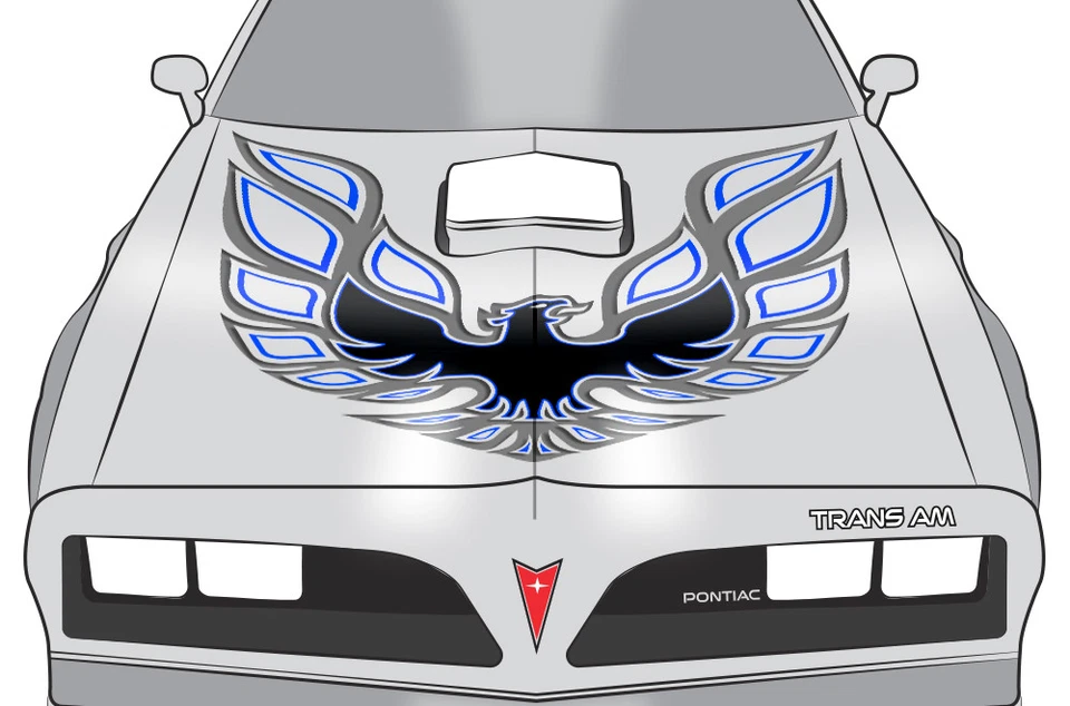 42" X 42" Firebird Hood Graphic Decal Sticker For Pontiac Trans Am BLUE GREY - Image 2 of 2